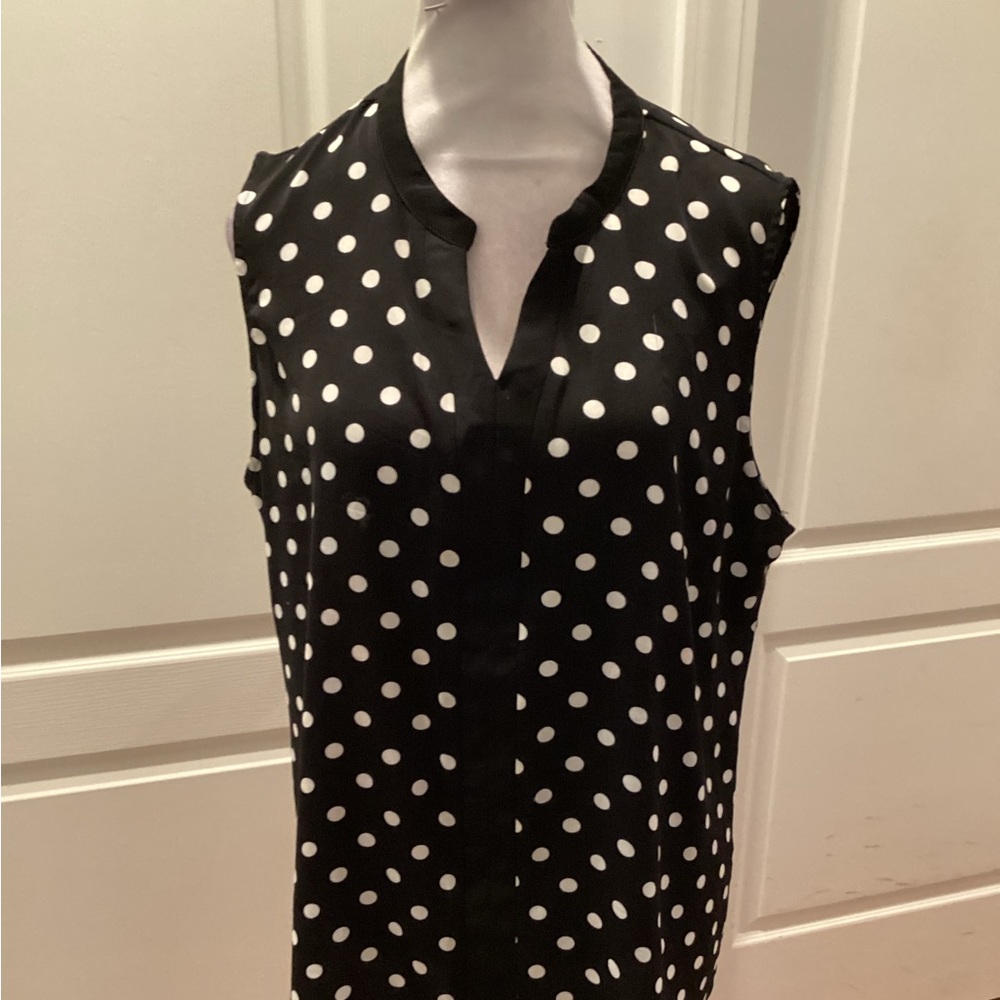 Sleeveless Black & White Polka Dot Top